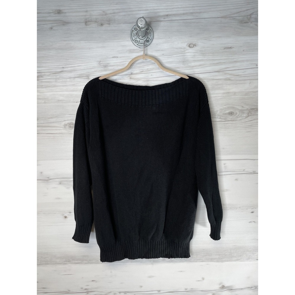 Saint + Sofia Sweater Womens Medium Black Boat Neck Organic Cotton Pullover